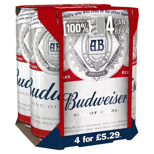BUDWEISER CAN PM £5.29 4 x 440ML