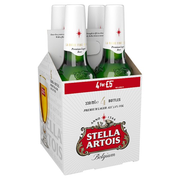 STELLA ARTOIS BOTTLE PM £5 4 x 330ML