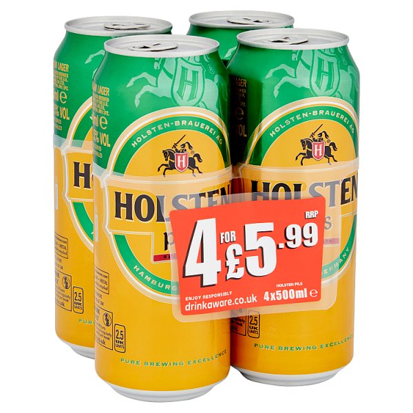 HOLSTEN PILS BEER CANS PM £5.99 4 x 500ML