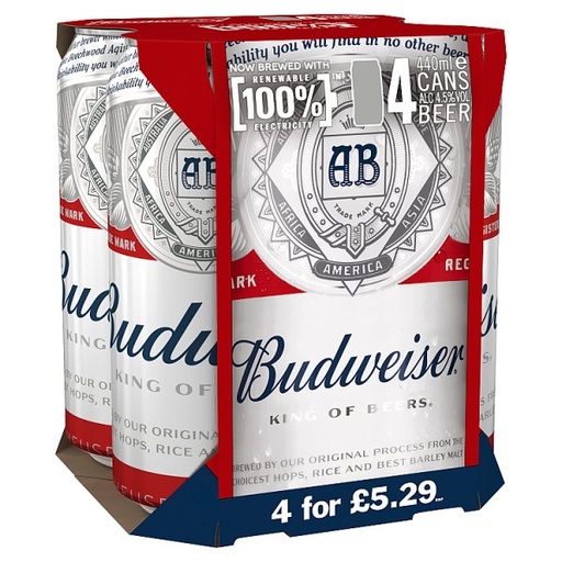 [ALC117562] BUDWEISER CAN PM £5.29 4 x 440ML