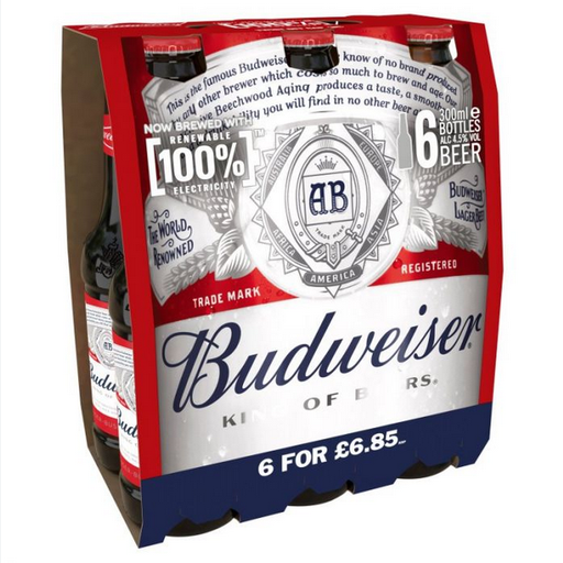 [ALC117573] BUDWEISER  BOTTLE PM £6.85 6 x 300ML