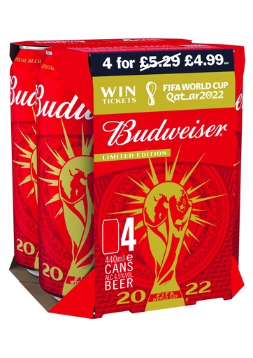 [ALC118954] BUDWEISER CAN PM £4.99 WORLD CUP SPECIAL4 x 440ML