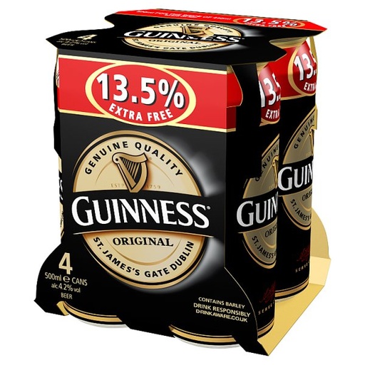 [ALC782634] GUINNESS ORIGINAL CAN + 13.5% EXTRA 4 x 500ML